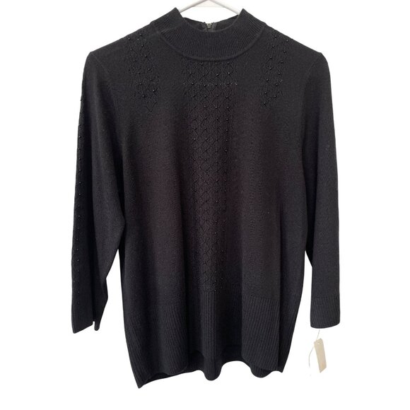 Vintage 90s Koret Sweater Size Medium Black Beaded Mock Neck Cozy Deadstock NEW - Picture 1 of 6